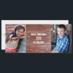 Rustic Red Barn Wood Two Photo Holiday Greeting<br><div class="desc">This Christmas or holiday greeting card features vintage red barn wood for rustic elegance. Simple and cheerful. Personalize with your holiday message on the back and upload two vertical photos to the front using the easy template.</div>