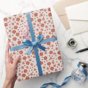 Rustic Red & Beige Ditsy Snowflake Christmas Wrapping Paper