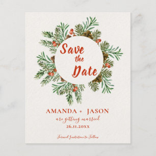 Rustic Red Berries Christmas Wedding Save the Date