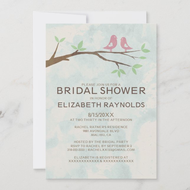 Rustic Red Bird Bridal Shower Invitations (Front)