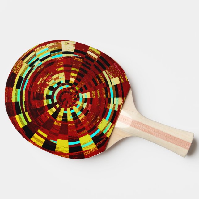 Rustic Red Black Blue Yellow Circular Pattern Ping Pong Paddle (Side)