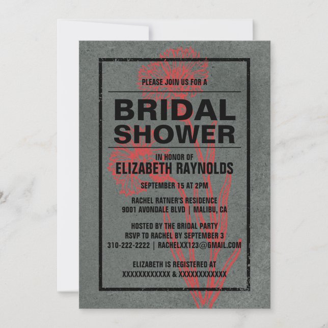 Rustic Red & Black Bridal Shower Invitations (Front)