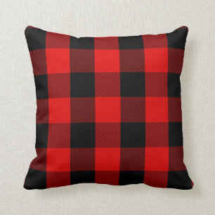 Rustic Red Black Buffalo Check   Lumberjack Plaid Throw Pillow