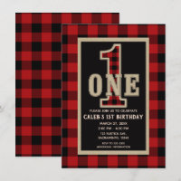Rustic Red Black Buffalo Plaid 1st Birthday Party