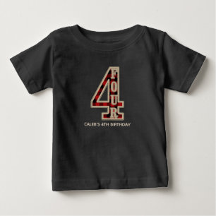 Rustic Red Black Buffalo Plaid 4th Birthday Party Baby T-Shirt