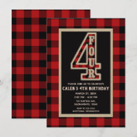 Rustic Red Black Buffalo Plaid 4th Birthday Party