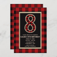 Rustic Red Black Buffalo Plaid 8th Birthday Party