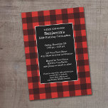 Rustic Red & Black Buffalo Plaid Birthday Party Invitation<br><div class="desc">A rugged and masculine design with an area for any Anniversary Date - 25th, 30th, 40th, 50th, 60th, 70th. Can also be used an an "over the hill" theme with the red and black colours. A classic, traditional pattern that has been around for years. If you need to adjust the...</div>