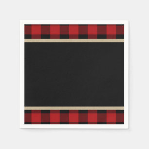 Rustic Red Black Buffalo Plaid Birthday Party Napkin