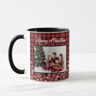 Rustic Red Black Buffalo Plaid Family Photo  Mug