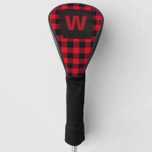 Rustic Red Black Buffalo Plaid Monogram Initial Golf Head Cover