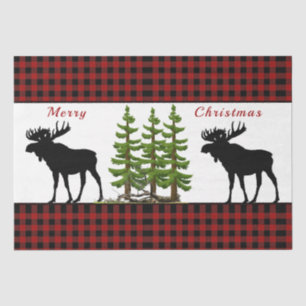 Rustic Red Black Buffalo Plaid Moose Christmas Tissue Paper