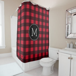 Rustic Red & Black Buffalo Plaid Pattern Monogram