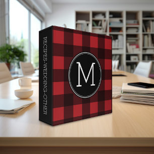 Rustic Red Black Buffalo Plaid Pattern Monogram Binder