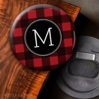 Rustic Red & Black Buffalo Plaid Pattern Monogram