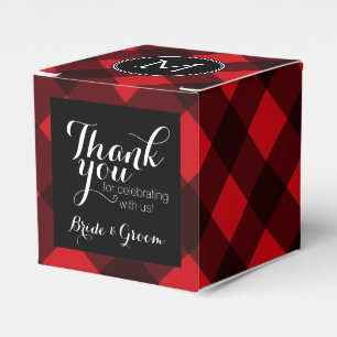 Rustic Red Black Buffalo Plaid Pattern Monogram Favor Box