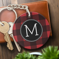 Rustic Red & Black Buffalo Plaid Pattern Monogram