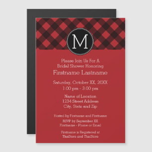 Rustic Red & Black Buffalo Plaid Pattern Monogram Magnetic Invitation