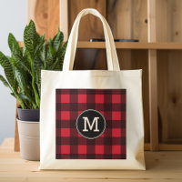 Rustic Red Black Buffalo Plaid Pattern Monogram