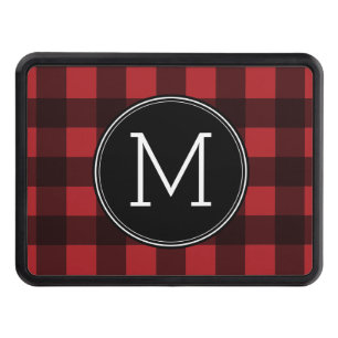 Rustic Red & Black Buffalo Plaid Pattern Monogram Trailer Hitch Cover