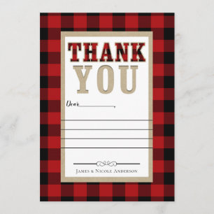 Rustic Red Black Buffalo Plaid Photo Thank You