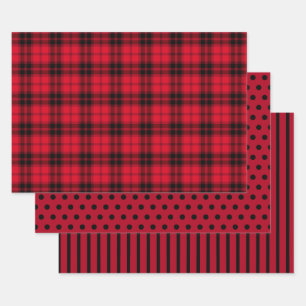 Rustic Red Black Buffalo Plaid Polka Dots Stripes Wrapping Paper Sheet