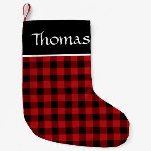 Rustic red, black buffalo plaid small christmas stocking