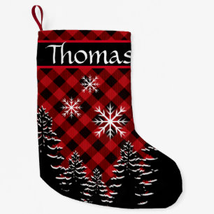 Rustic red, black buffalo plaid small christmas stocking