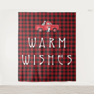 Rustic Red Black Check Plaid Truck Dog Holiday Tapestry