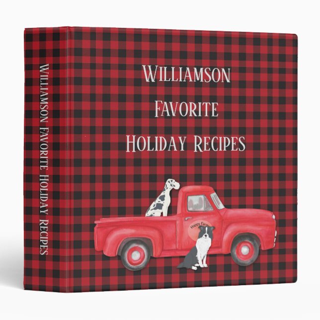 Rustic Red Black Farm House Plaid Truck Dogs Binder (Front/Spine)