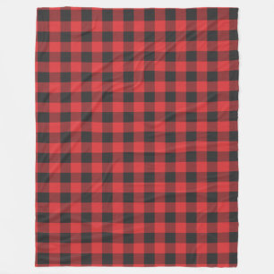 Rustic Red Black Farmhouse Plaid Fleece Blanket
