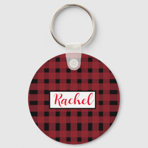 Rustic Red Black Gingham  Keychain