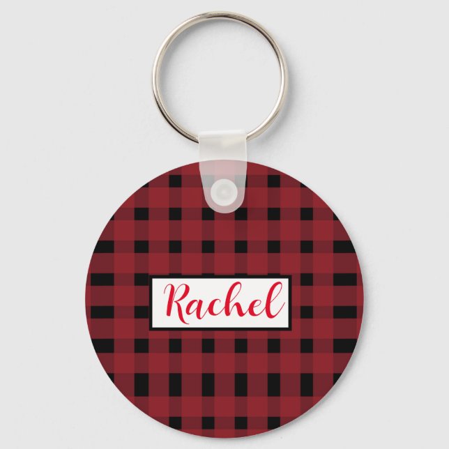 Rustic Red Black Gingham  Keychain (Front)