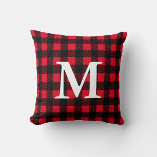 Rustic Red & Black Lumberjack Style Plaid Throw Pillow