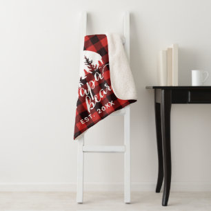Rustic Red & Black Papa Bear Flannel Personalized Sherpa Blanket