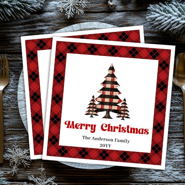 Rustic Red Black Plaid Christmas Napkin Custom (Rustic Red Black Plaid Christmas Napkin Custom)