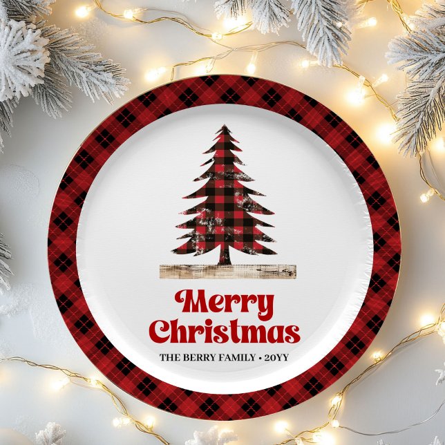 Rustic Red Black Plaid Christmas Party Paper Plate (Rustic Red Black Plaid Christmas Party Paper Plates)