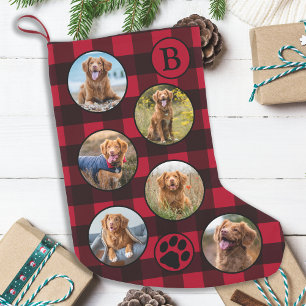 Rustic Red Black Plaid Fun 12 Pet Photo Collage Small Christmas Stocking