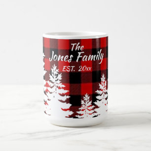 Rustic red black plaid, minimalist pine trees coffee mug