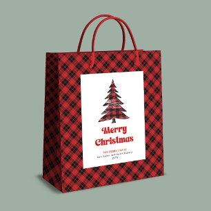 Rustic red black tartan gift bag Christmas custom