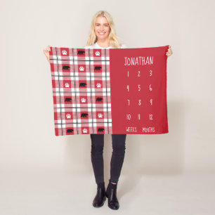 Rustic Red Black & White Bear Flannel Pattern Fleece Blanket