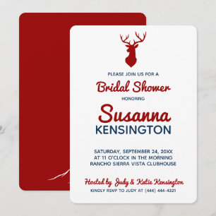 Rustic Red Blue Deer Mountain Bridal Shower Invitation