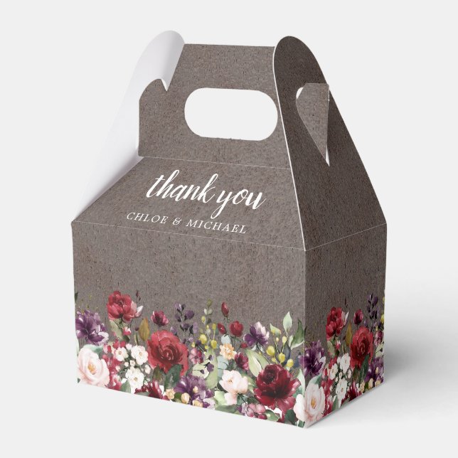 Rustic Red Blush Pink Rose Floral Wedding Favor Box (Front Side)