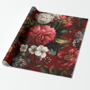 Rustic Red Botanical Bold Vintage Boho Floral Wrapping Paper