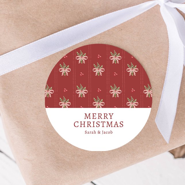 Rustic Red Botanical Christmas Sticker (Rustic Red Christmas Botanicals Sticker | Watercolor Greenery & Holiday Bows by Painted Paperie)