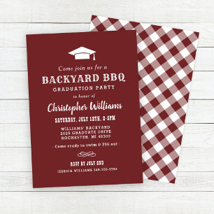 Rustic Red Brown Backyard BBQ Graduation Party Invitation