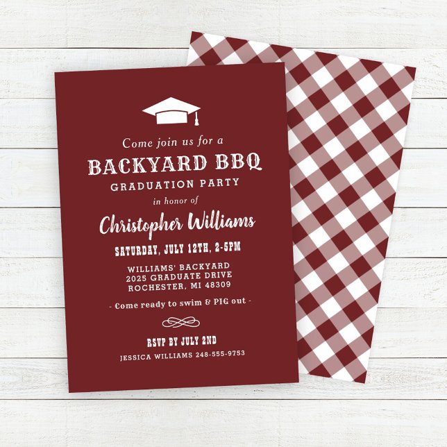 Rustic Red Brown Backyard BBQ Graduation Party Invitation (Creator Uploaded)