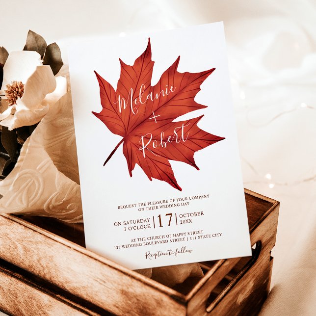 Rustic red brown maple leaf simple wedding initial invitation (Rustic red brown maple leaf simple wedding initial invitation)