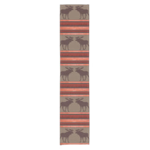 Rustic red brown moose pattern table runner