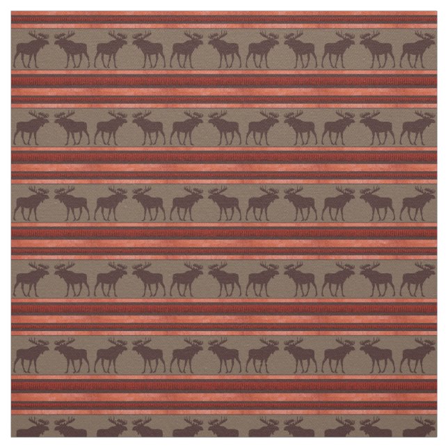 Rustic red brown moose pattern twill fabric (Swatch)